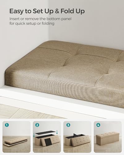 SONGMICS Foldable Storage Ottoman Bench, End of Bed - Camel Brown