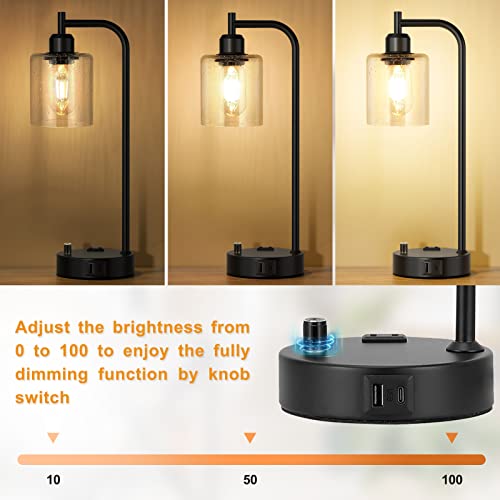 Set of 2 Industrial Table Lamps with USB Ports