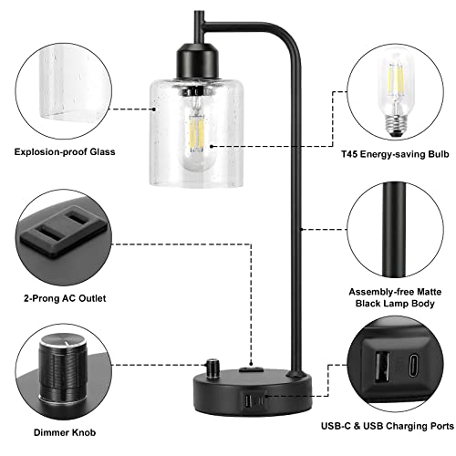 Set of 2 Industrial Table Lamps with USB Ports