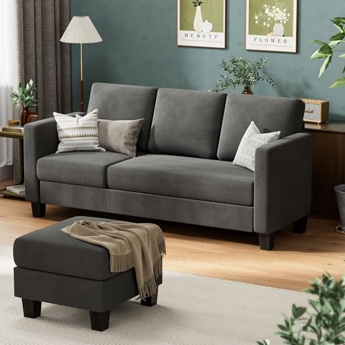 VICTONE Convertible L-Shaped Sectional Sofa with Movable Ottoman