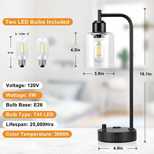 Set of 2 Industrial Table Lamps with USB Ports