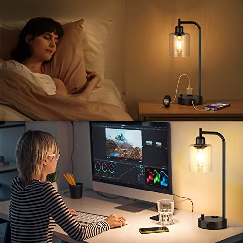 Set of 2 Industrial Table Lamps with USB Ports