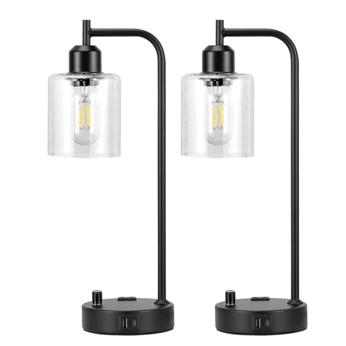 Set of 2 Industrial Table Lamps with USB Ports