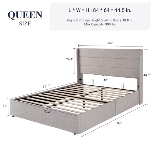 Allewie Queen Storage Bed with Modern Wingback Headboard