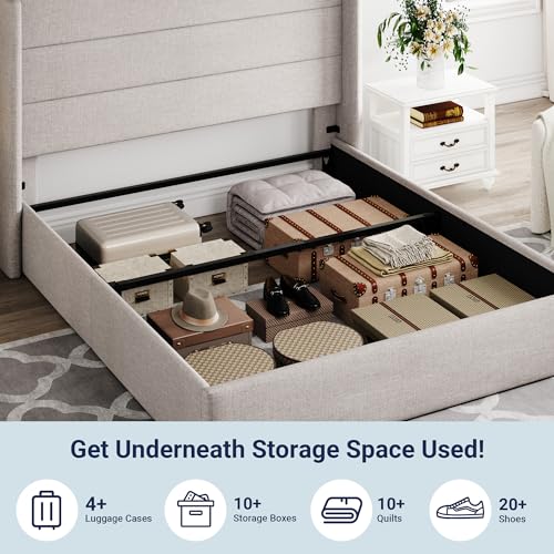 Allewie Queen Storage Bed with Modern Wingback Headboard