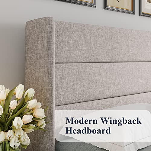Allewie Queen Storage Bed with Modern Wingback Headboard