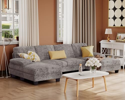 Grey Fabric U-Shaped Sectional Sofa Set for Apartment