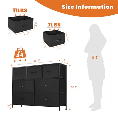 Fabric Storage Tower with 7 Drawers and Wooden Top