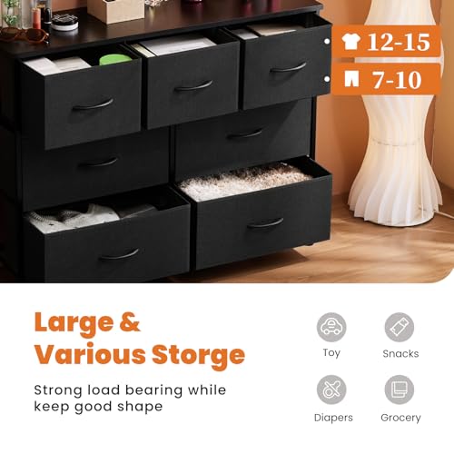 Fabric Storage Tower with 7 Drawers and Wooden Top