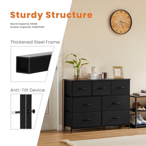Fabric Storage Tower with 7 Drawers and Wooden Top