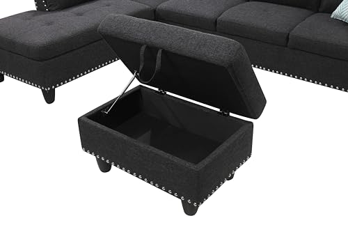 EMKK Sectional Sofa with Ottoman, Left-Facing Chaise