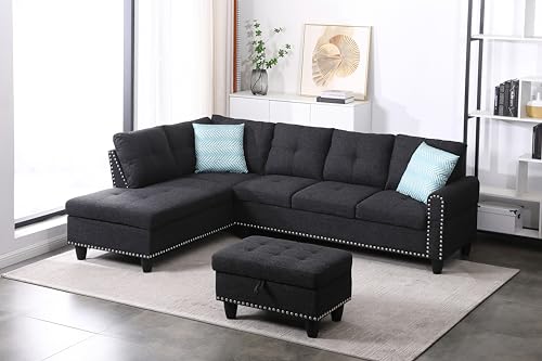EMKK Sectional Sofa with Ottoman, Left-Facing Chaise