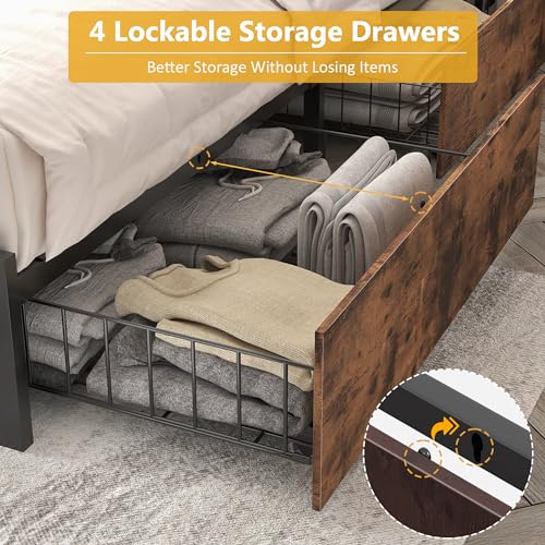 Queen Bed Frame with Storage Headboard, Charging Station