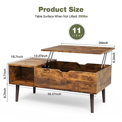 Rust Brown Modern Wood Lift Top Coffee Table