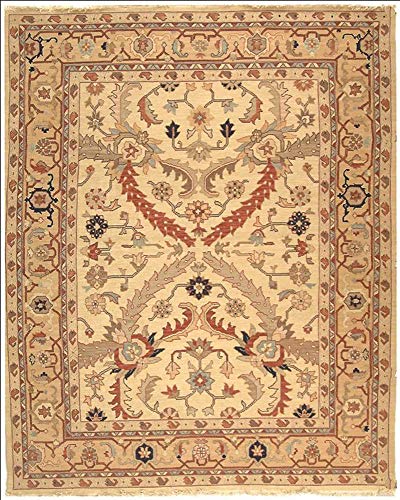 Handmade Ivory/Gold Traditional Wool Area Rug 8' x 10