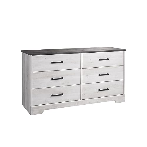 Rustic Farmhouse 6-Drawer Chest in Washed White