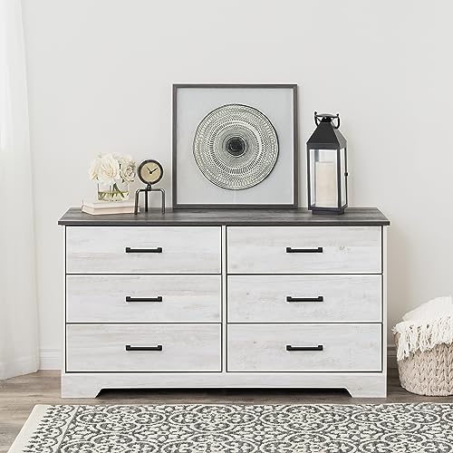 Rustic Farmhouse 6-Drawer Chest in Washed White