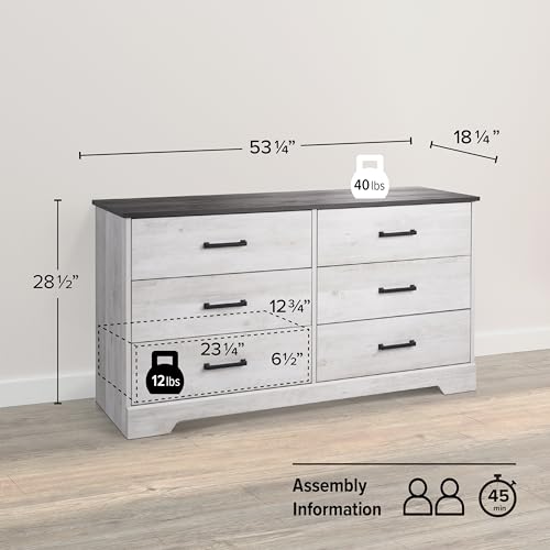 Rustic Farmhouse 6-Drawer Chest in Washed White