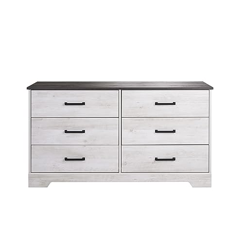 Rustic Farmhouse 6-Drawer Chest in Washed White