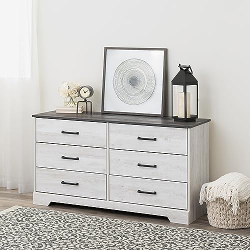 Rustic Farmhouse 6-Drawer Chest in Washed White