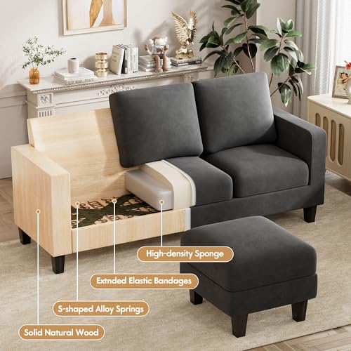 VICTONE Convertible L-Shaped Sectional Sofa with Movable Ottoman