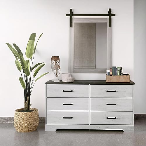 Rustic Farmhouse 6-Drawer Chest in Washed White