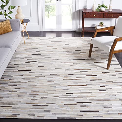 Mid-Century Ivory/Grey Handmade Area Rug 9' x 12