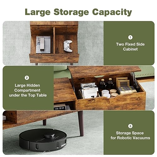 Rust Brown Modern Wood Lift Top Coffee Table