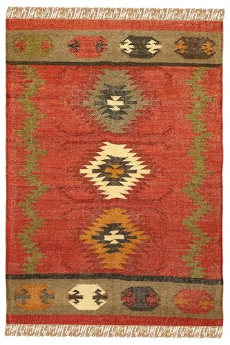 Reversible Kilim Area Rug - Multicolor Wool & Jute