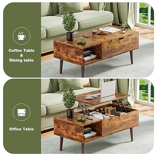 Rust Brown Modern Wood Lift Top Coffee Table