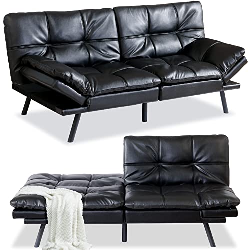Black Modern Futon Sofa Couch Bed for Small Spaces