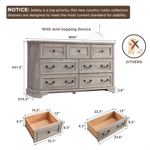 T4TREAM Farmhouse 7 Drawer Dresser, Vintage Design306554210