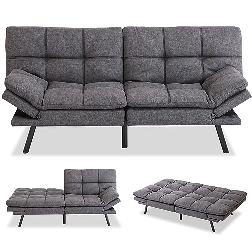 Modern Grey Loveseat Futon Sofa Bed for Compact Living