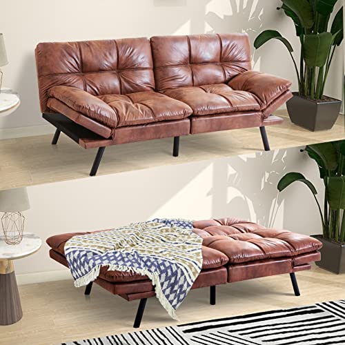 Modern Faux Leather Convertible Futon Sofa Bed Love seat