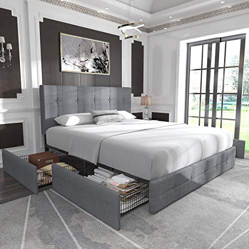 Allewie Upholstered Queen Bed Frame with Storage Drawers