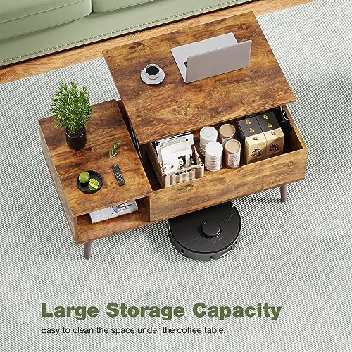 Rust Brown Modern Wood Lift Top Coffee Table
