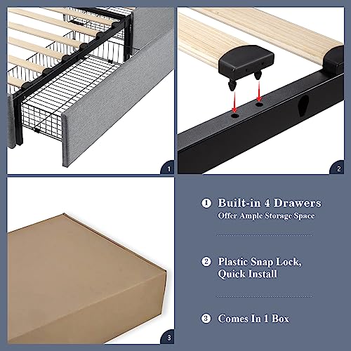 Allewie Upholstered Queen Bed Frame with Storage Drawers