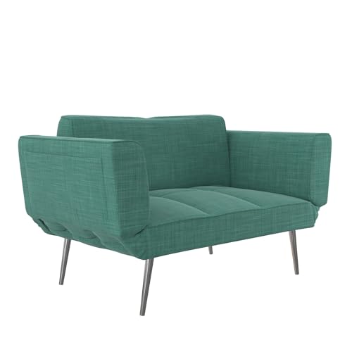 Teal Futon Loveseat with Magazine Storage & Adjustable Armrests