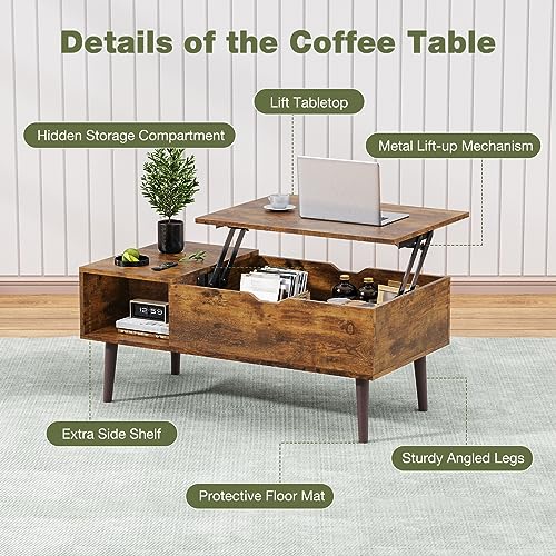 Rust Brown Modern Wood Lift Top Coffee Table