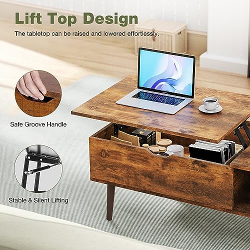 Rust Brown Modern Wood Lift Top Coffee Table