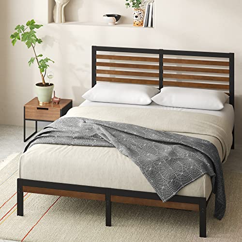 Bamboo and Metal Platform Bed Frame with Headboard