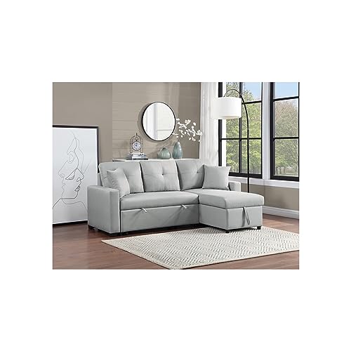 Gray Linen Sleeper Sectional Sofa with Storage Chaise
