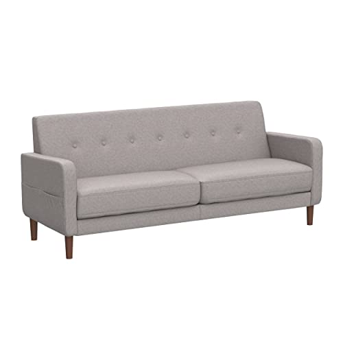 Mid-Century Modern Loveseat with Armrest Pockets, Light Grey