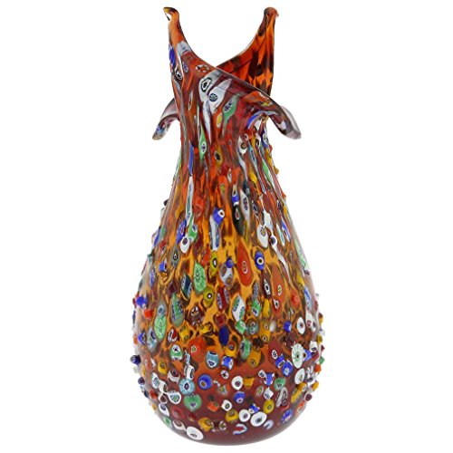 Handcrafted Murano Glass Millefiori Flower Vase - Red