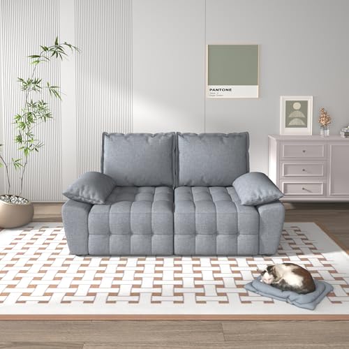Modular Convertible Sofa with Chaise Grey Fabric Loveseat