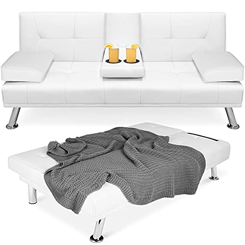 Modern Faux Leather Upholstered Convertible Sofa Bed - White