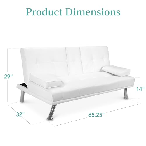 Modern Faux Leather Upholstered Convertible Sofa Bed - White