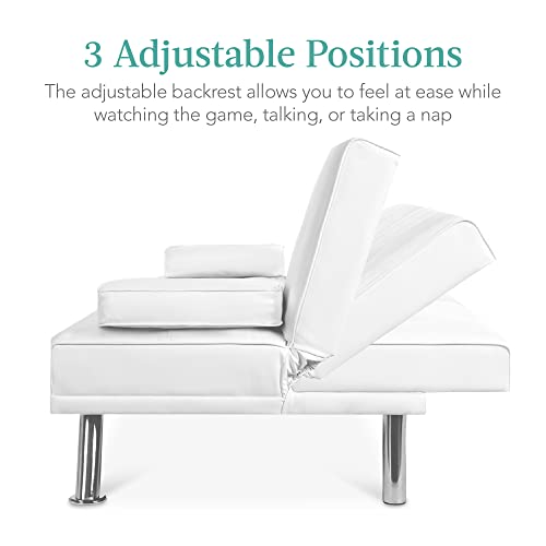 Modern Faux Leather Upholstered Convertible Sofa Bed - White