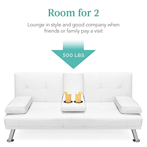 Modern Faux Leather Upholstered Convertible Sofa Bed - White
