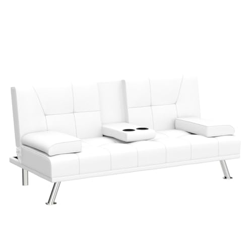 Modern Faux Leather Upholstered Convertible Sofa Bed - White